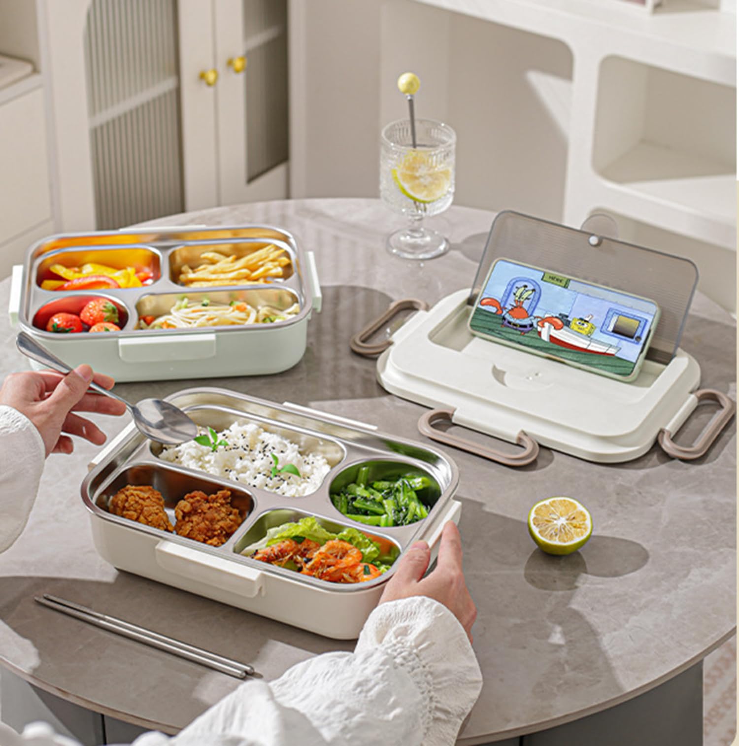 Stainless Steel Lunch Box | 304 Multi-Layer Bento Box with Bag & Utensils (Beige/Brown)