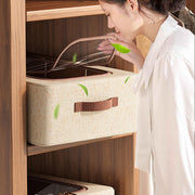 Cotton Linen Foldable Under Bed Storage Box with Transparent Lid-Beige