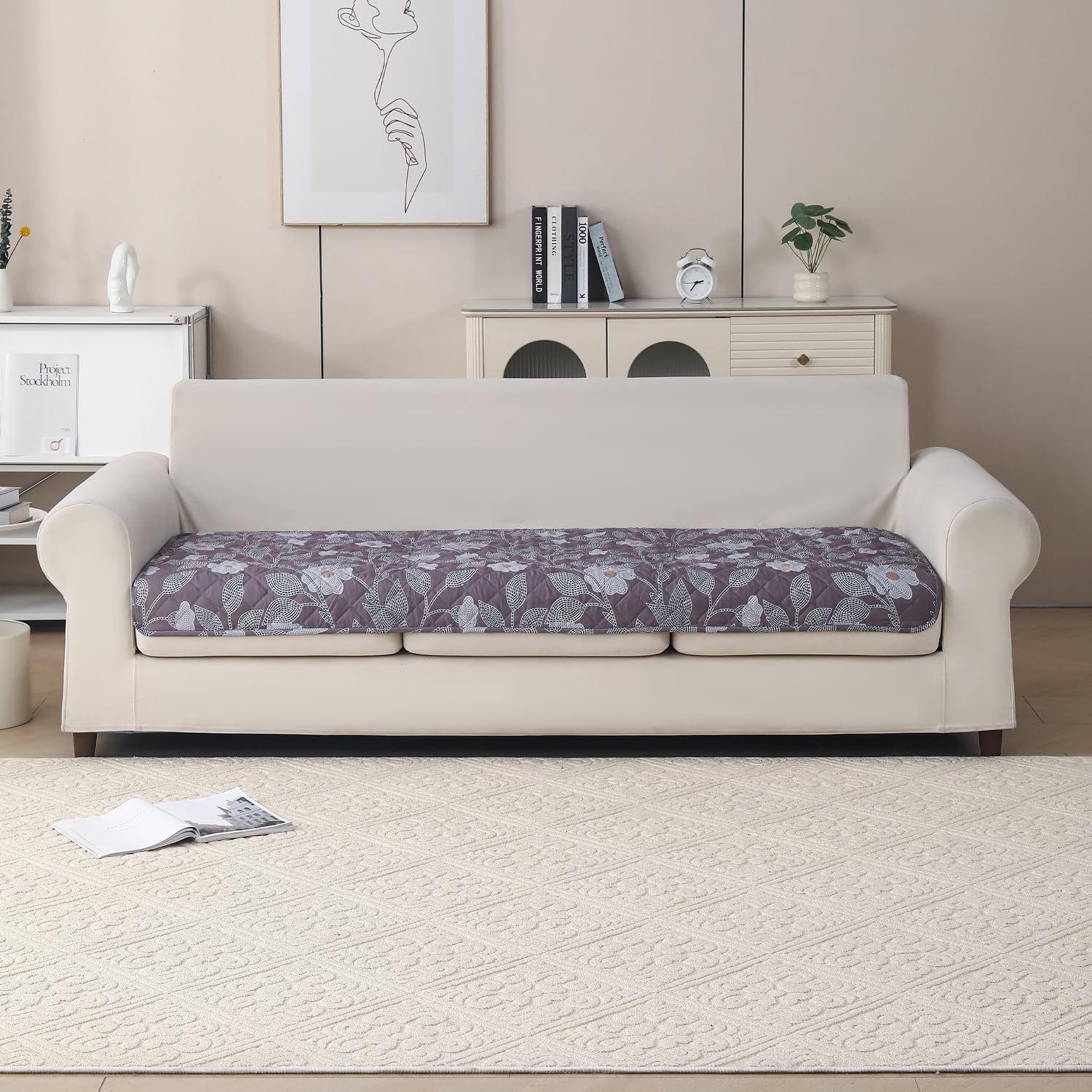 'Gulnaar Series' Printed Quilted Sofa Cover for 1/2/3/4 Seater – Anti-Slip (Walnut Noir)