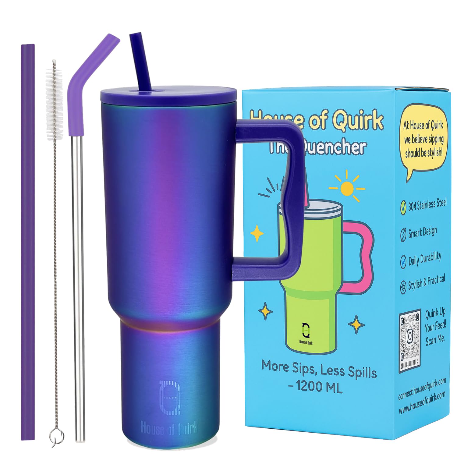 Stainless Steel Vacuum Insulated Tumbler with Straw and Lid & Handle - (1200 ML)