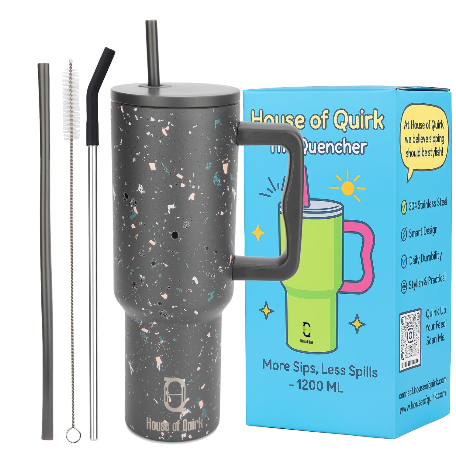 Stainless Steel Vacuum Insulated Tumbler with Straw and Lid & Handle - (1200 ML)