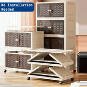 Rattan Design Foldable Storage Box with Wheels (Cream/Brown)