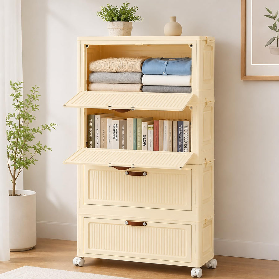 Slim Bathroom Storage Cabinet with Wheels & Drawers - White