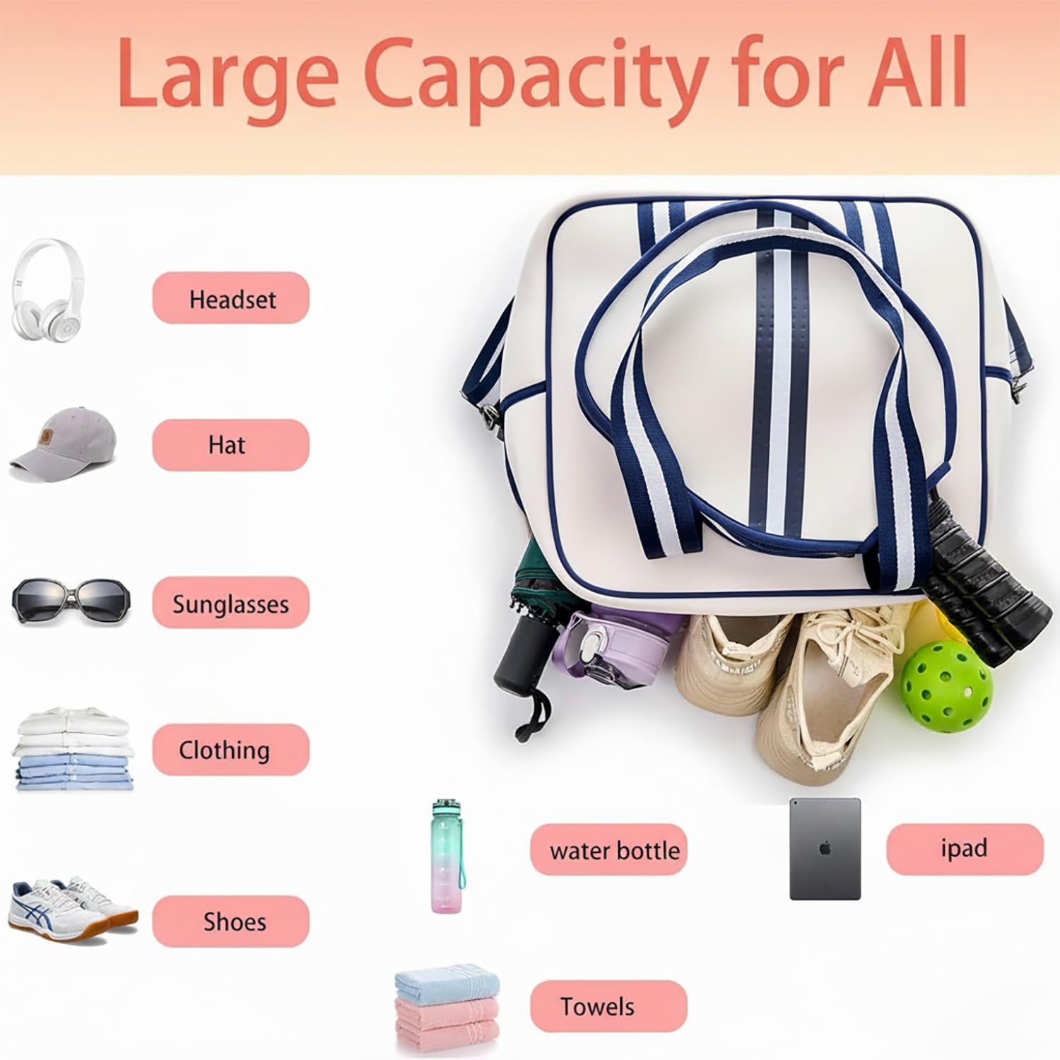 Pickleball & Tennis Racket Sling Bag – Large Capacity, Adjustable Strap (Beige)