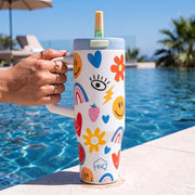 1200ML Stainless Steel Tumbler with Handle & Pop-Up Lid (Printed)