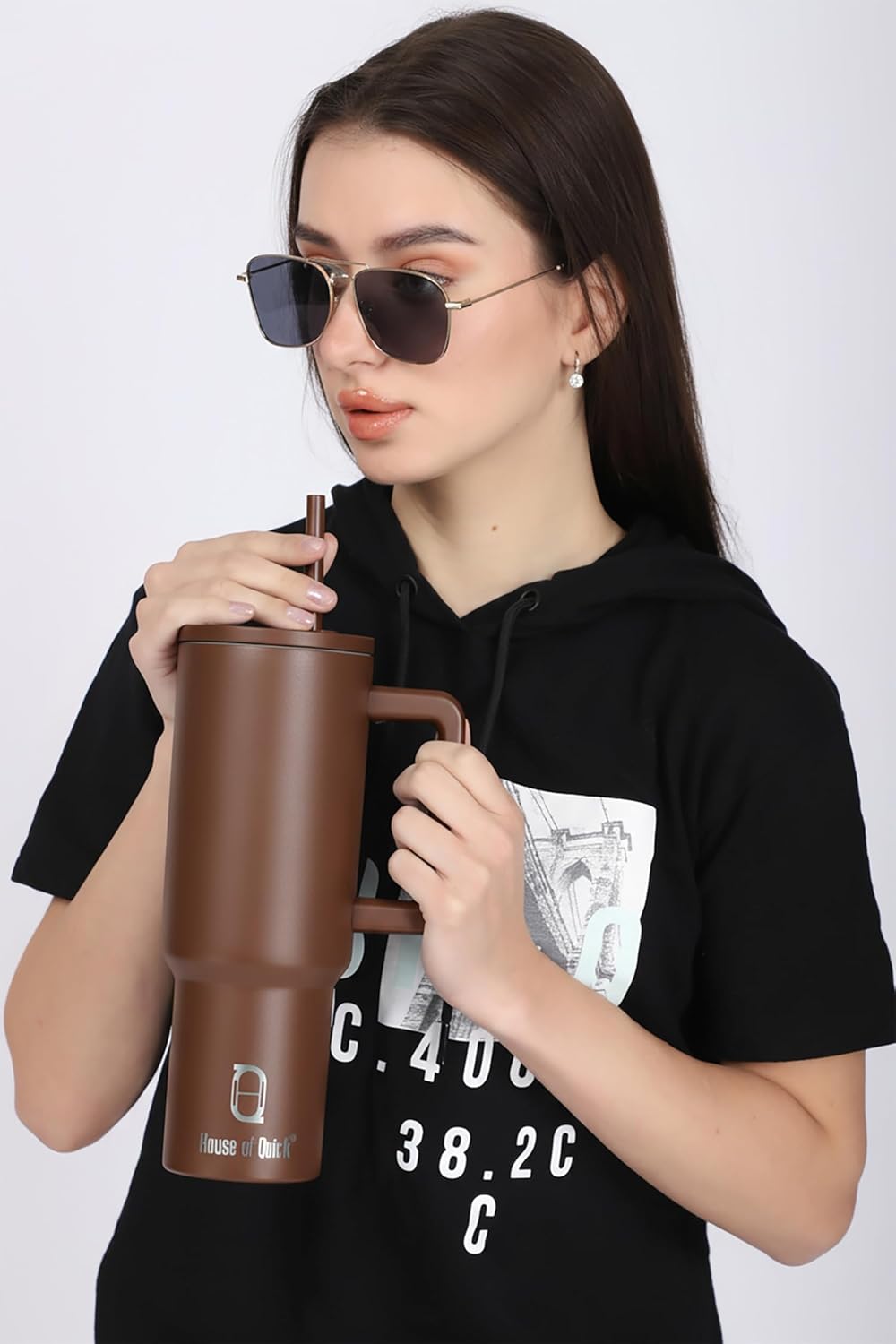 1200ML Insulated Stainless Steel Tumbler with Lid, Handle & Straws - (1200 ML)