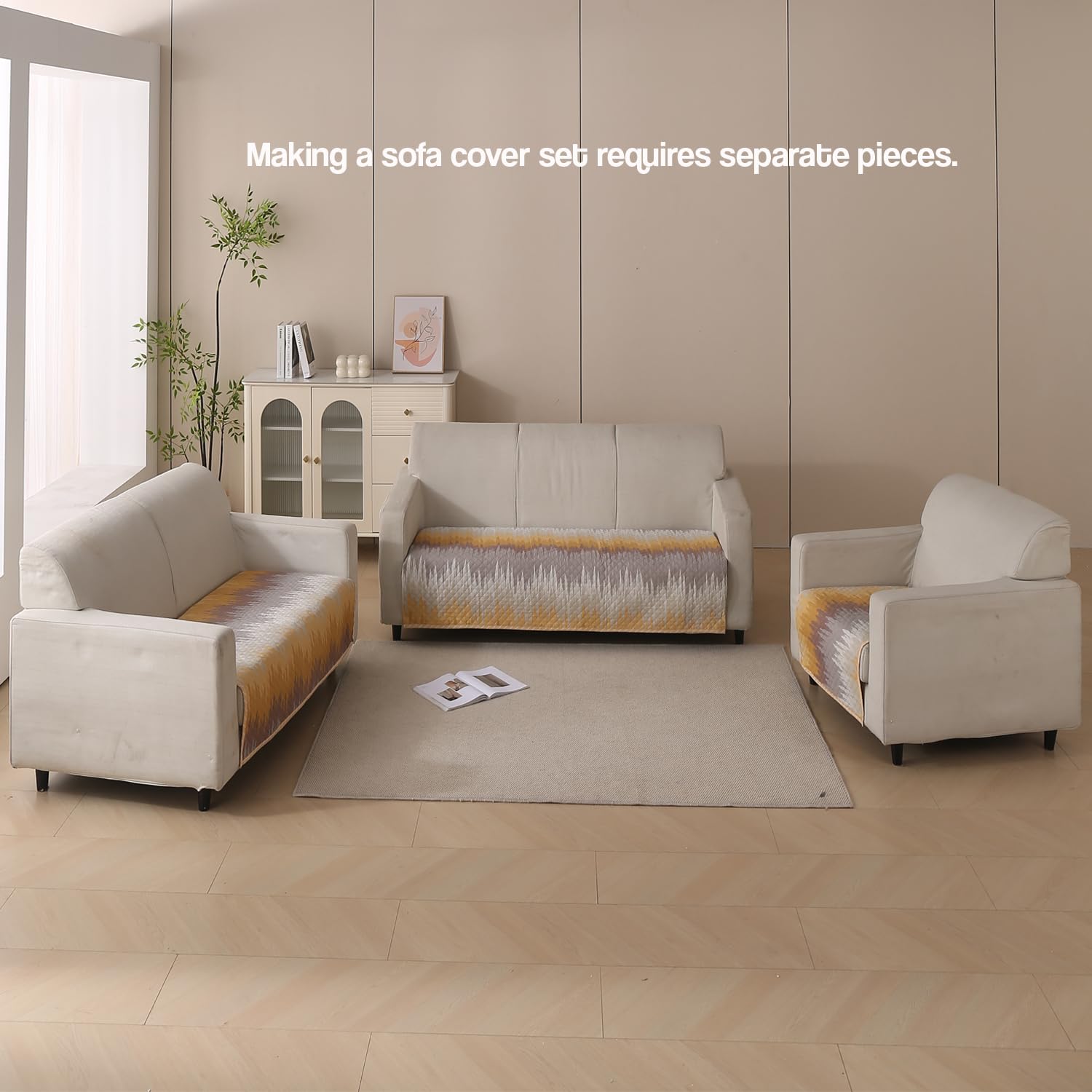 Reversible Printed Quilted Sofa Cover Mats for 1/2/3/4 Seater Sofa Cover- Gold Tide