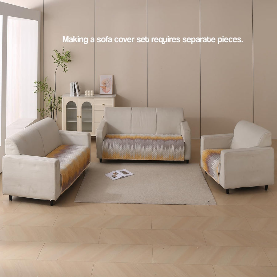 Reversible Printed Quilted Sofa Cover Mats for 1/2/3/4 Seater Sofa Cover- Gold Tide