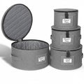 4-Piece Hard Shell Dish Storage Containers with Felt Dividers 12 Place Settings (Grey)