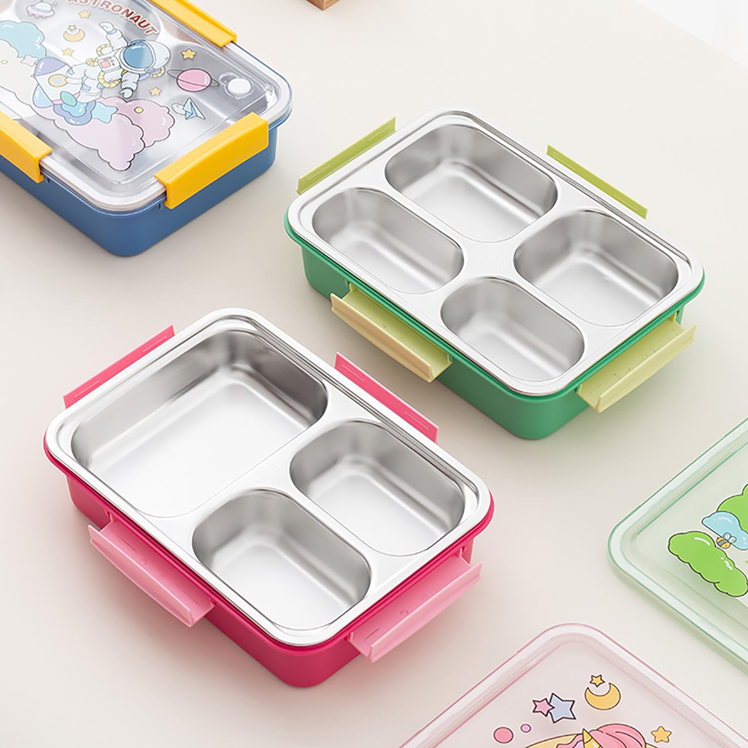 304 Stainless Steel Lunch Box for Kids, 4 Compartment Leak-Proof Bento Box with Lid