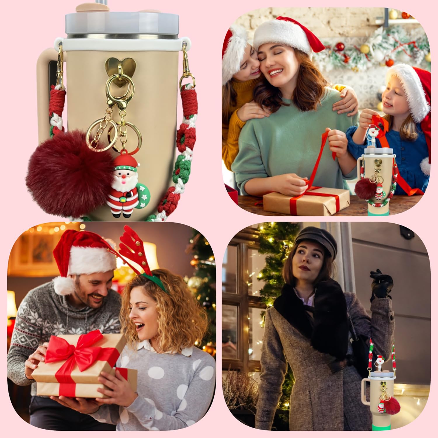 7 PCS Christmas Tumbler Accessories Set For 30oz & 40oz Cups (Santa, Tumbler Not Included)