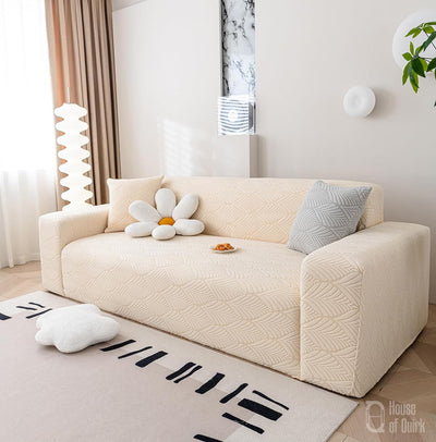 Universal Jacquard Leaf Texture Fabric Sofa Cover-Beige