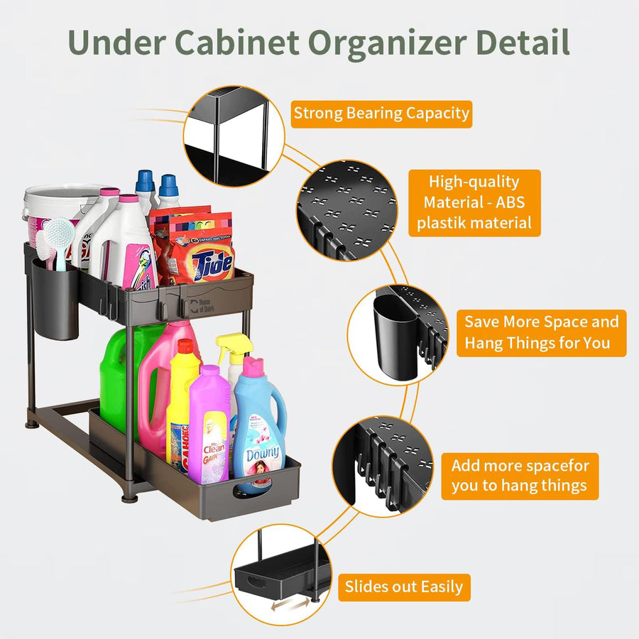 2 Tier Under Sliding Cabinet Basket Organizer- Black