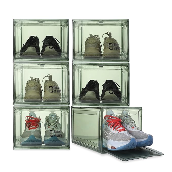 Shoe Organizer, Shoe Storage Boxes with Magnetic Door (Green)