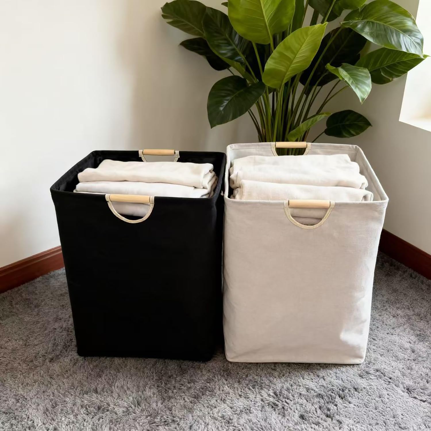 72 Litre Linen Cotton Collapsible Laundry Basket