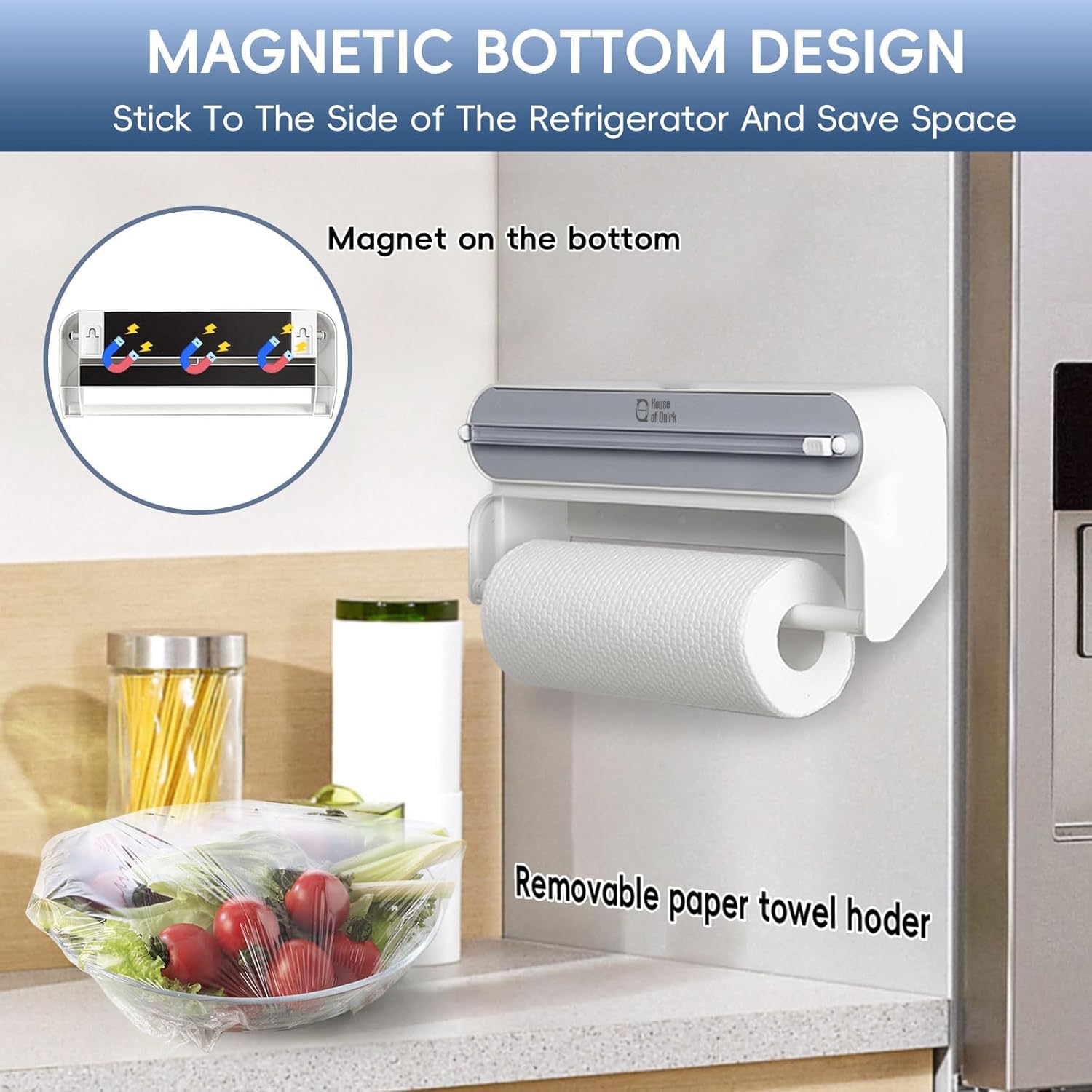 Magnetic Plastic Wrap Dispense 2-in-1  with Cutter – Grey