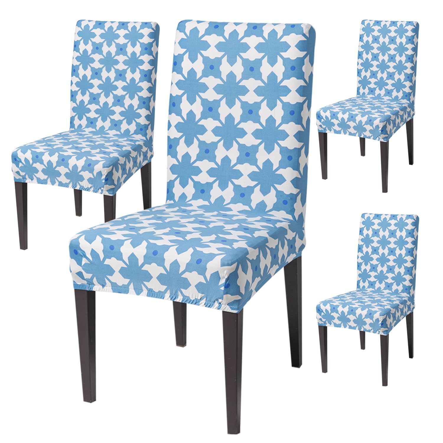 Elastic Chair Cover Stretch Removable Washable (Indigo Motif)