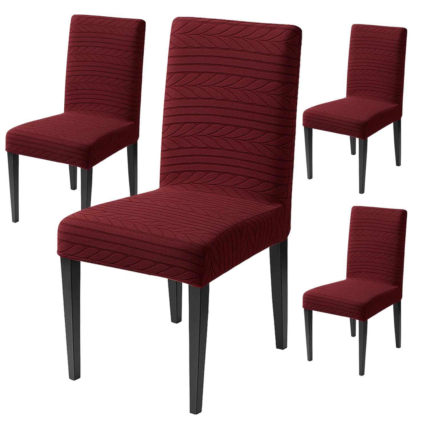 Flexible Stretch Dining Chair Cover – 220 GSM Jacquard Fabric Universal Fit (Maroon)