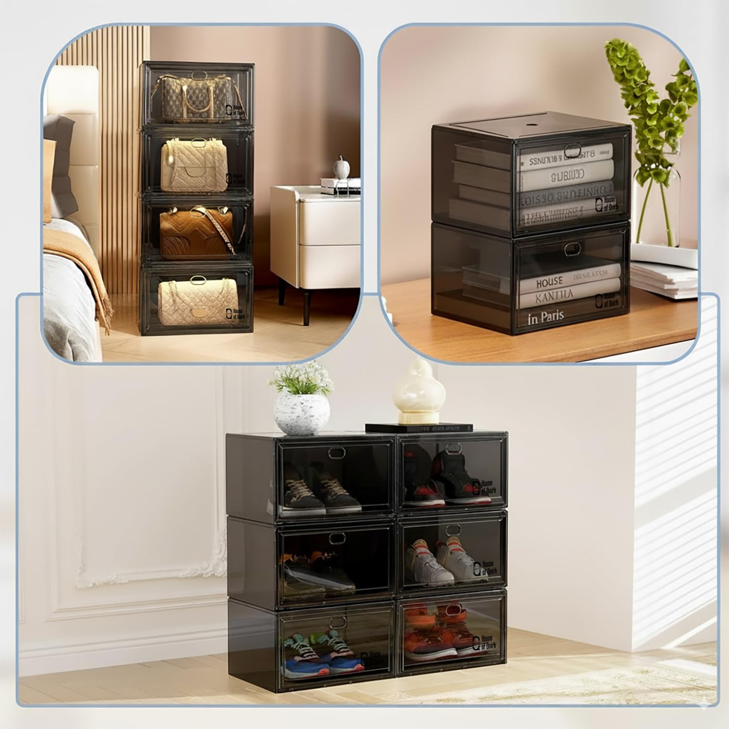 Shoe Storage Organizer Boxes Black