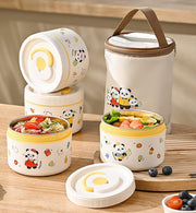 Panda Printed Lunch Box 1500ml | 304 Stainless Steel 3 Container Insulated Tiffin Box (Panda Beige)