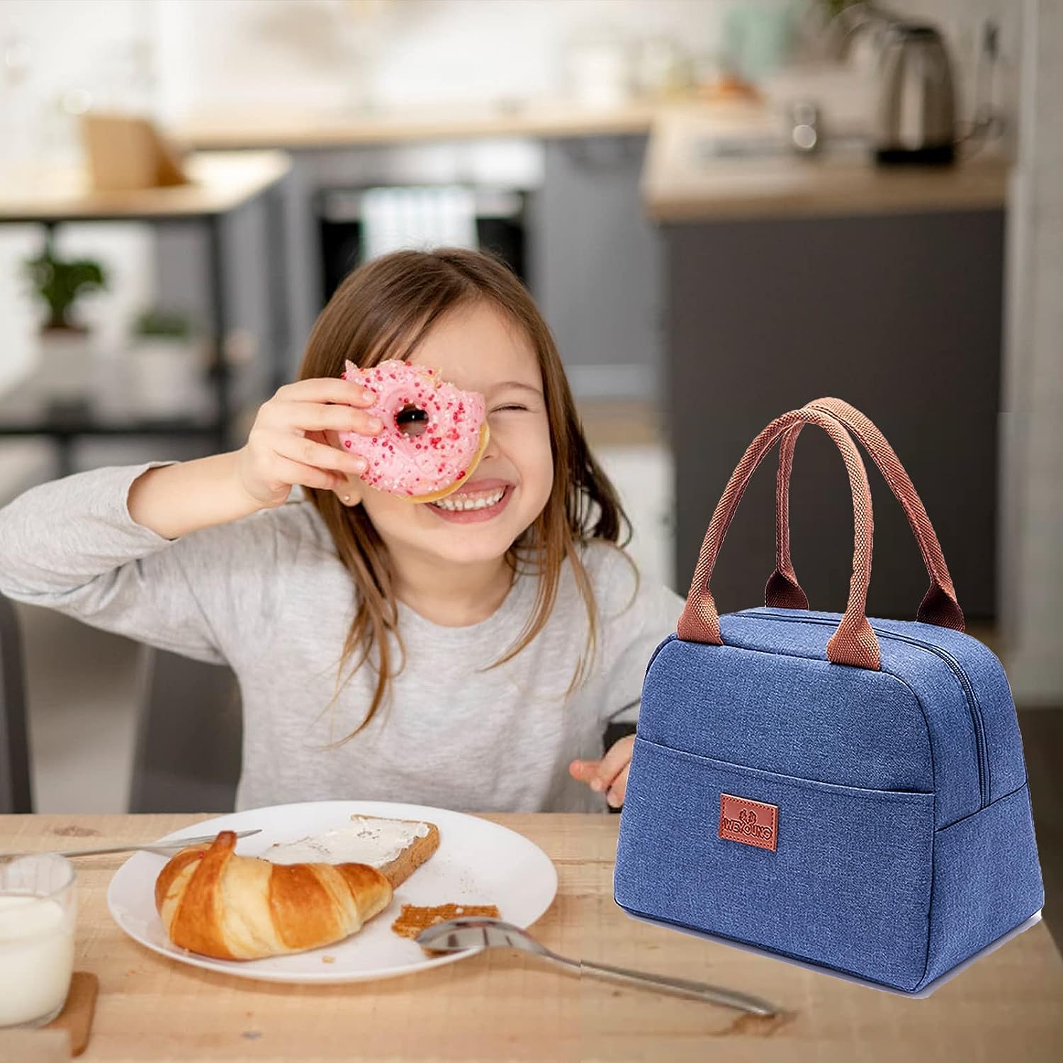 Insulated Reusable Lunch Bag Tote Bag for Women -  (Denim Blue)