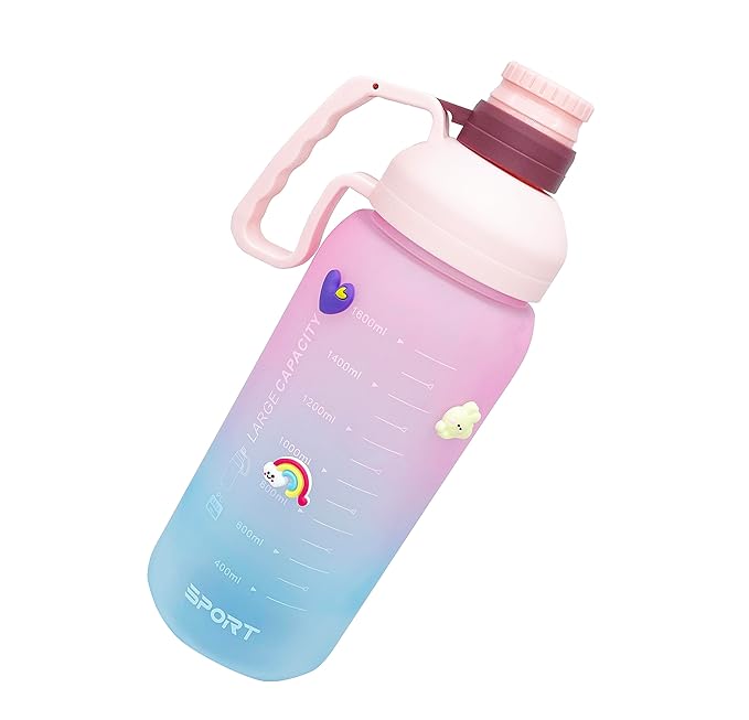 Water Bottle With Straw Bpa Free (Pink/Blue 1.8Litre) - Plastic
