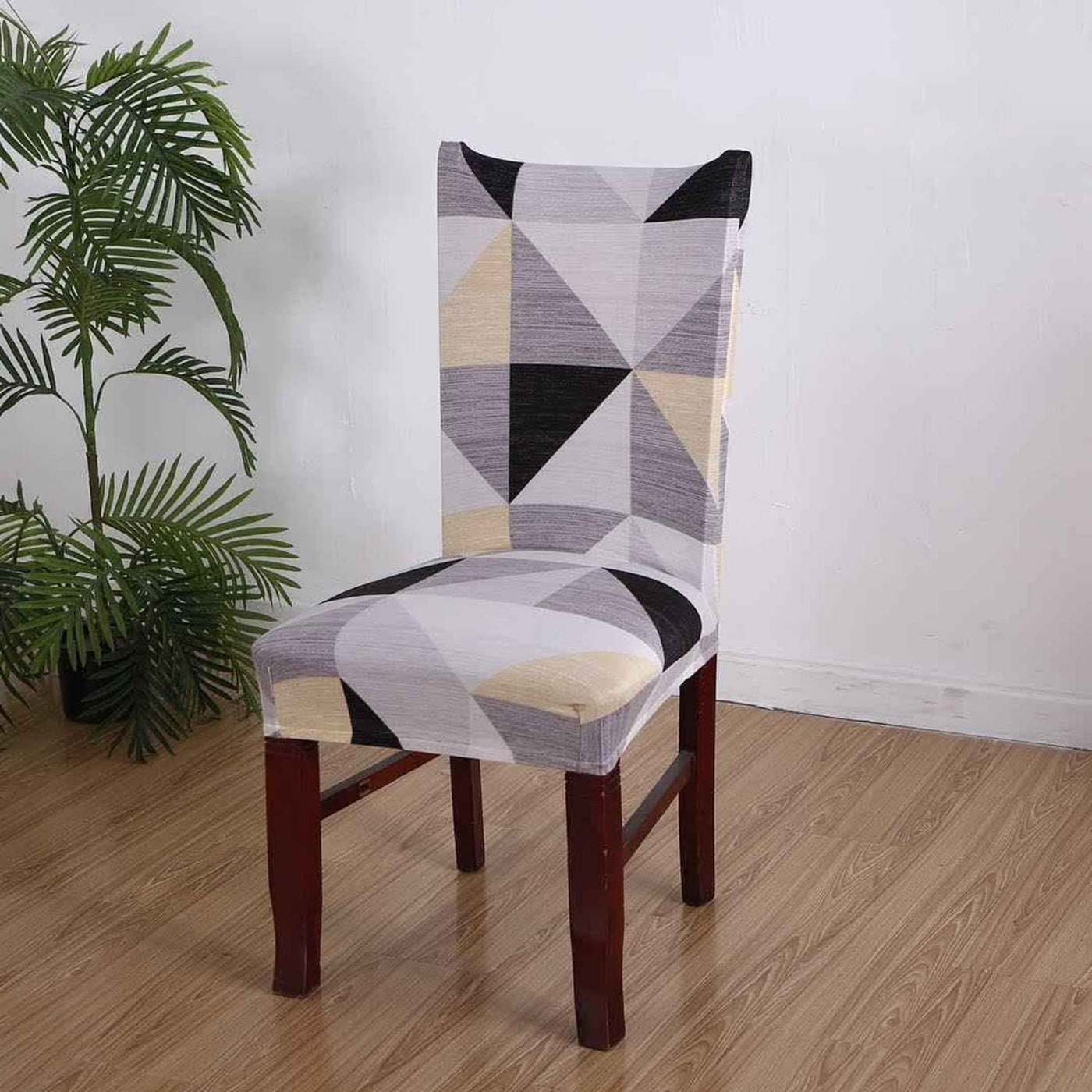 Printed Chair Cover - Beige Black Prism
