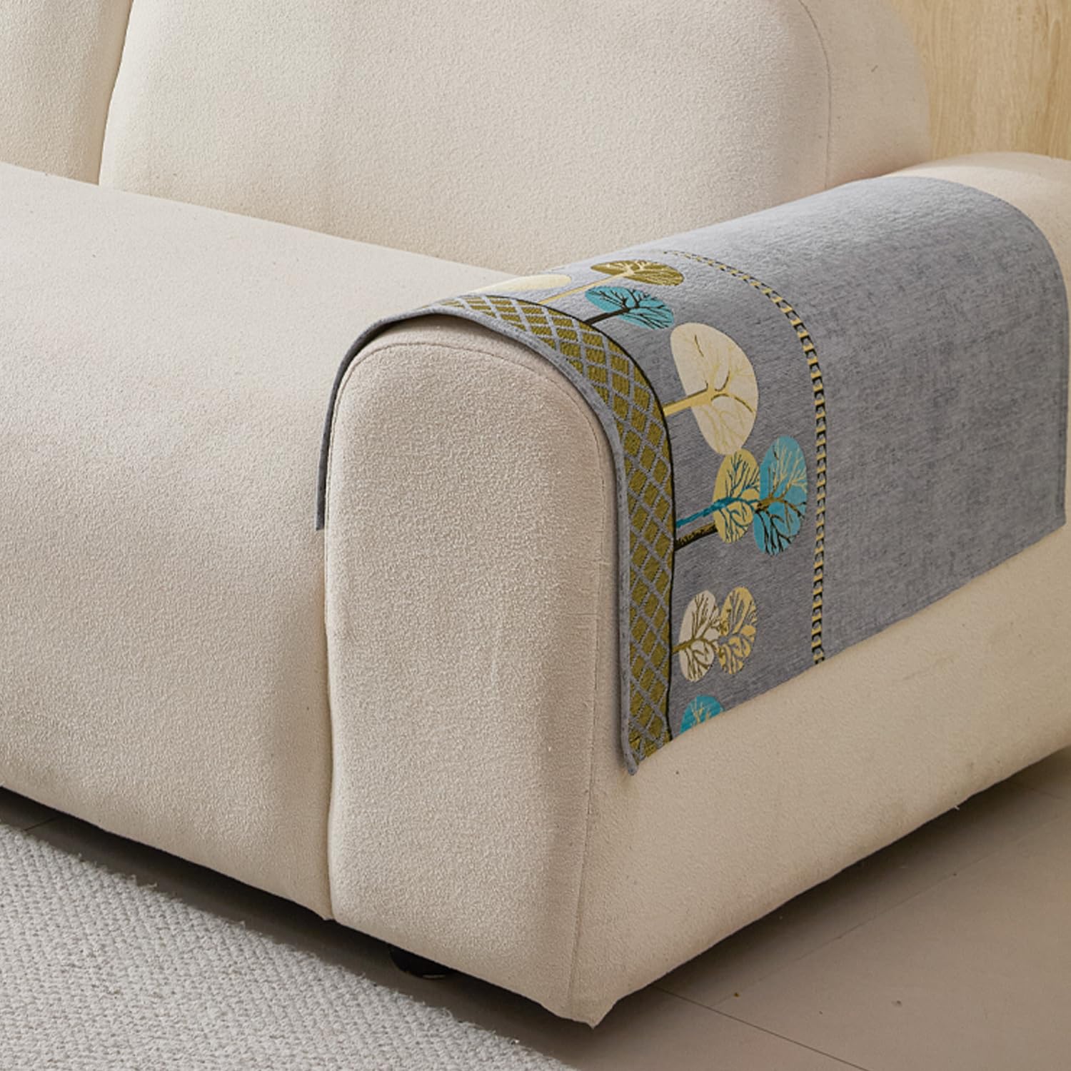 Moontree Series Chenille Jacquard Couch Cover – Quilted Non-Slip Washable Sofa Slipcover (Grey)