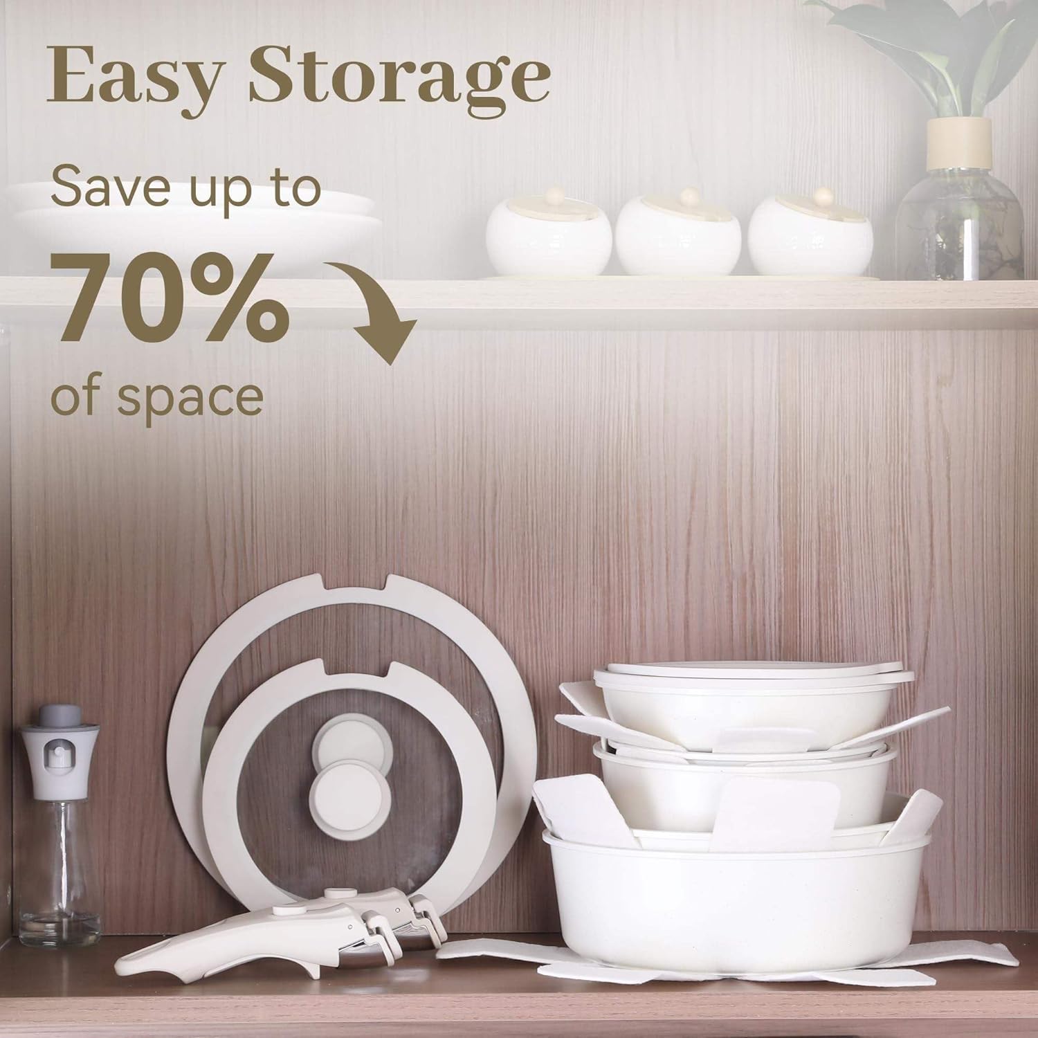 15-Piece Maifan Stone Nonstick Cookware Set with Detachable Handle Granite Beige