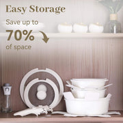 15-Piece Maifan Stone Nonstick Cookware Set with Detachable Handle Granite Beige