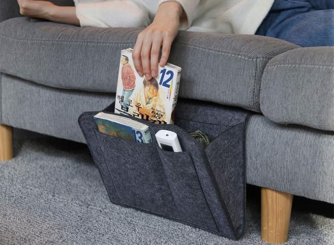 Bedside Caddy Bed Hanging Organizer (32 cm x 1.5 cm x 21 cm, Grey)