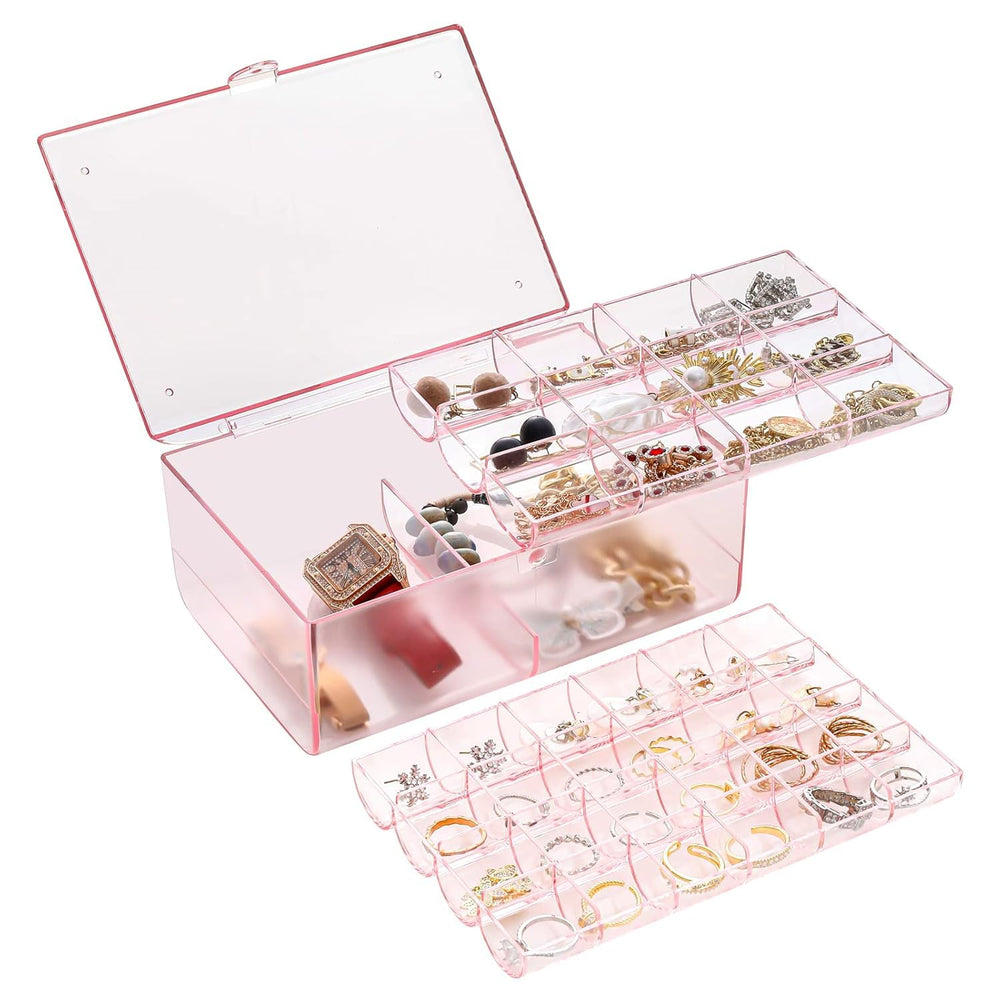 3 Layer Acrylic Storage Box Multi Layer Jewelry Organizer- Pink