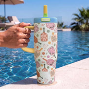 1200ML Stainless Steel Tumbler with Handle & Pop-Up Lid (Printed)