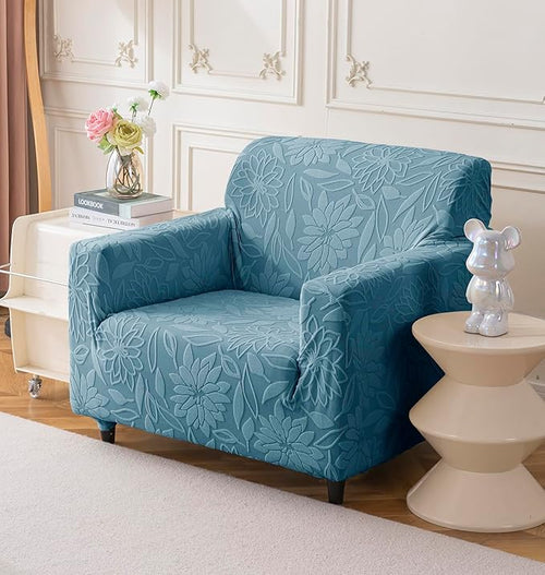 Universal Jacquard Waterproof Camellia Fabric Sofa Cover (Light Blue)