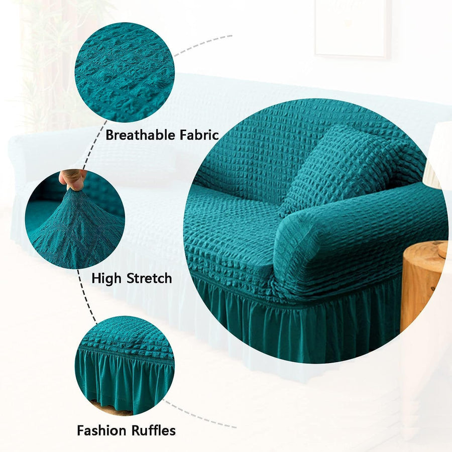 Turkish Bubble Frill 280 GSM Sofa Slipcovers (Teal)