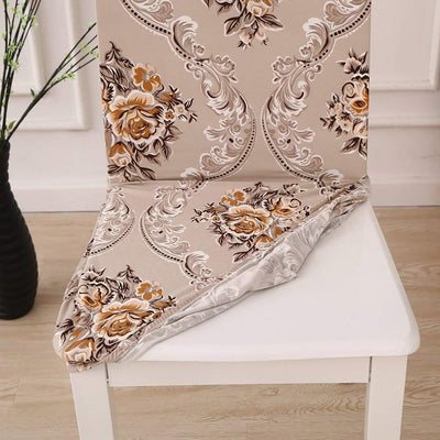 Printed Elastic Chair Cover (Beige Iris)