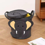 Felt Kids Cartoon Laundry Basket With Lid Round Storage Basket