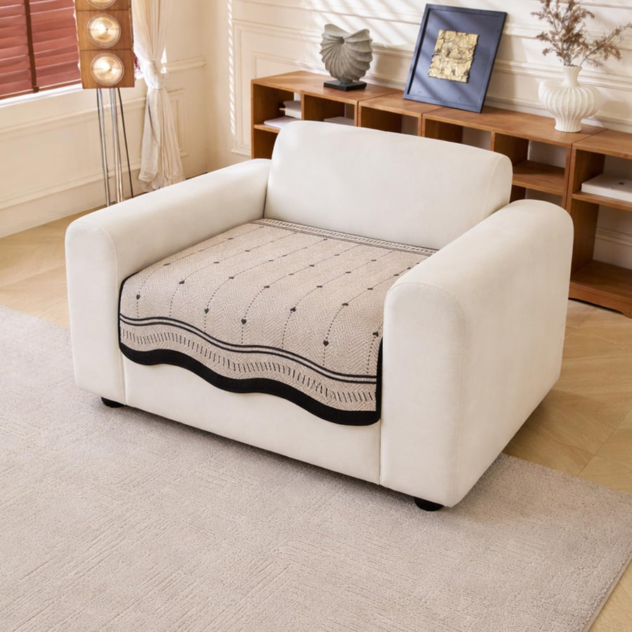 Loom Stripe Series Chenille Couch Cover Curved Edge Quilted Non-Slip Washable Sofa (Brown)