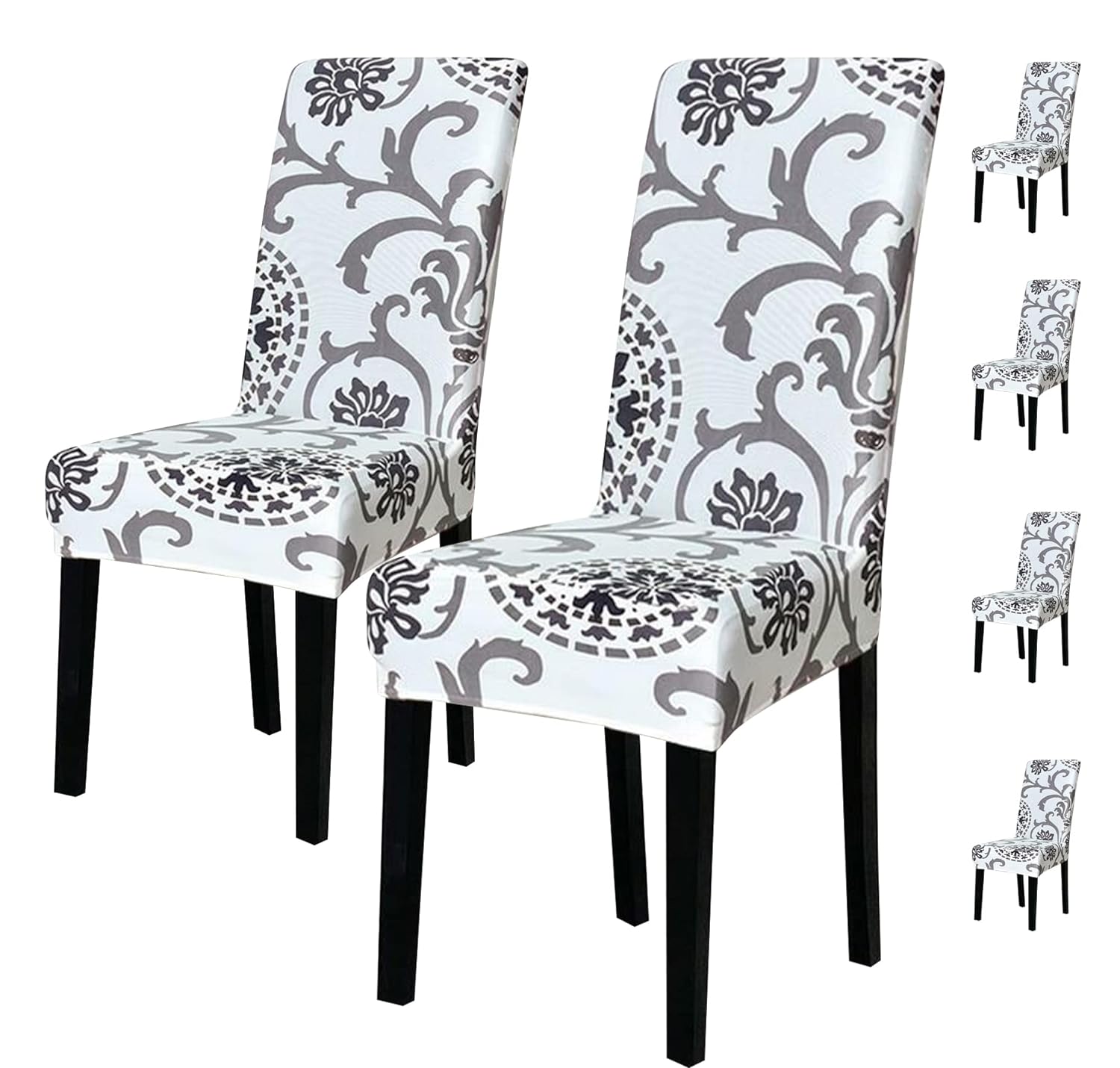 Elastic Chair Cover (White/Grey Demask)