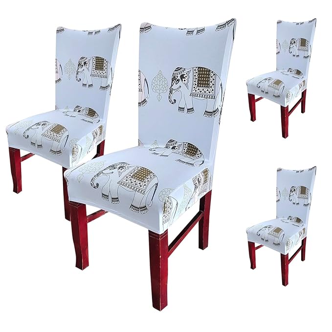 Elastic Chair Cover (Grey Elephant Printed)