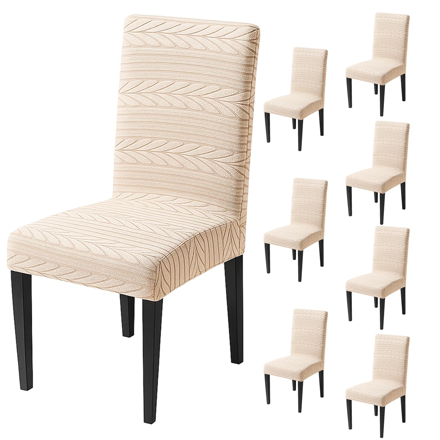 Flexible Stretch Dining Chair Cover – 220 GSM Jacquard Fabric Universal Fit (Beige)