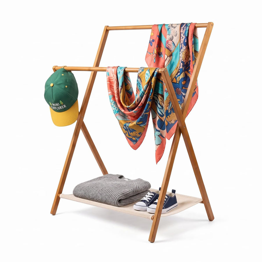 Bamboo Folding Clothes Rack - Beige