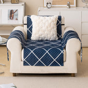 Quilted Printed Sofa Cover for Indian Sofa Set – Washable (Blue Diamond)