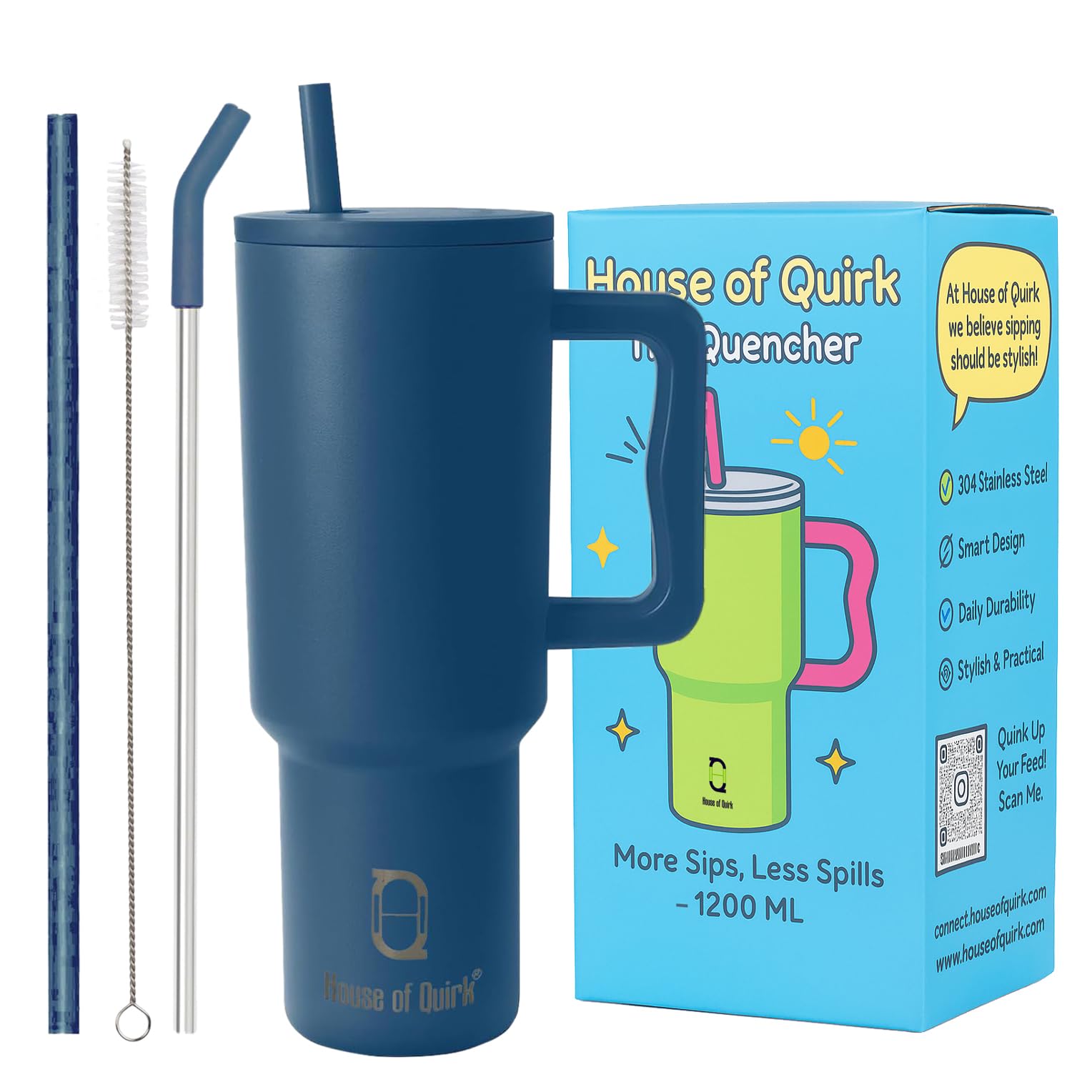 Stainless Steel Vacuum Insulated Tumbler with Straw and Lid & Handle - (1200 ML)