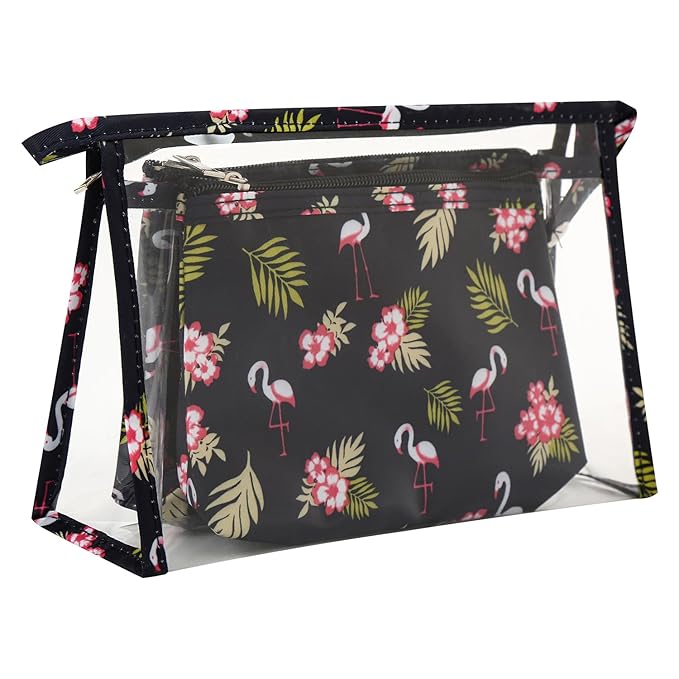 Flamingo Makeup Bag Set for Women Portable 3 Different Sizes Toiletry Bag