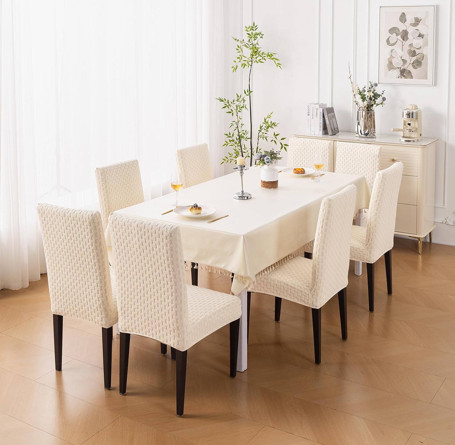 Stylish Jacquard Dining Chair Cover – 220 GSM (Beige)