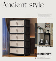 Multi-Tier Foldable Storage Box with Wheels (Black/Beige)