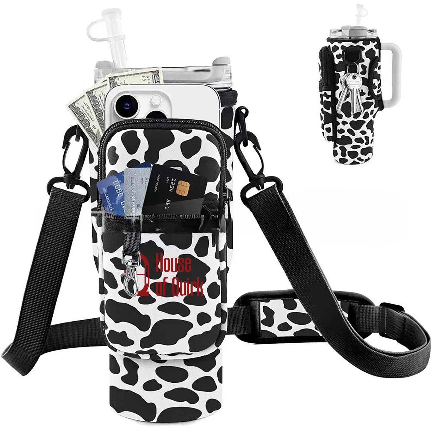 Water Bottle Carrier Bag with Phone Pocket with Adjustable Strap (Tumbler Not Included)