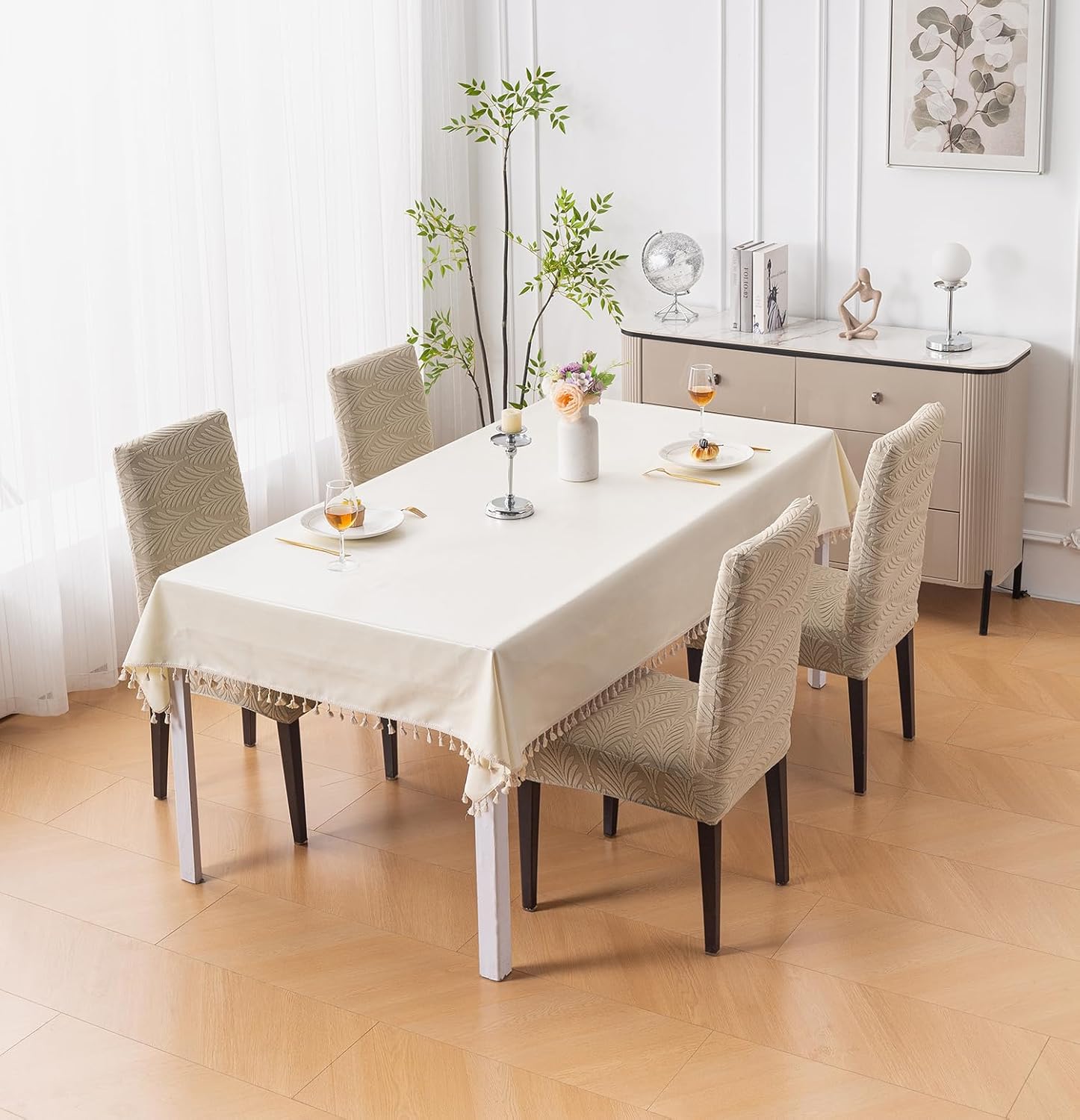 Modern Stretch Chair Cover – 220 GSM Jacquard Fabric (Khaki)