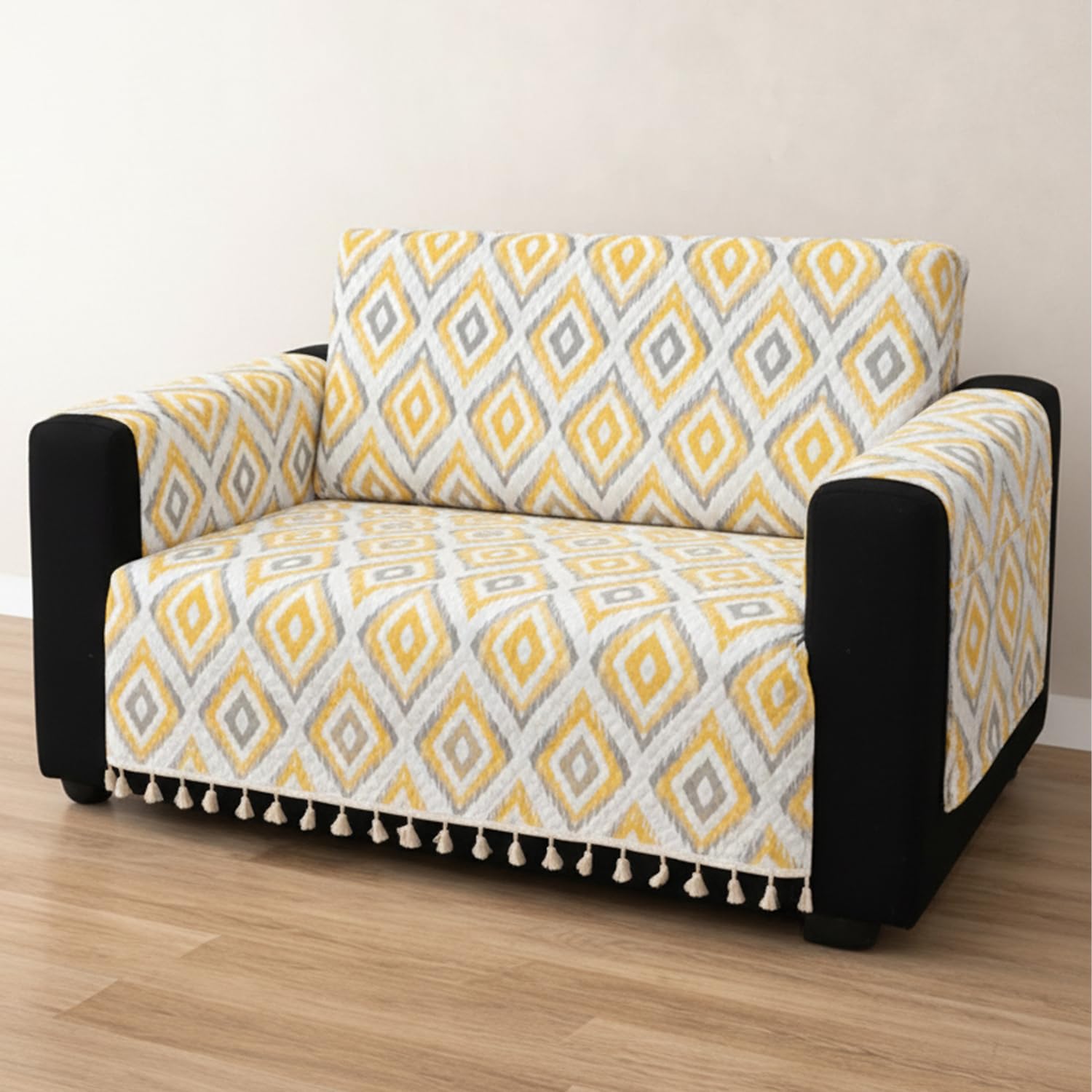 IKATRA Series Quilted Printed Sofa Cover for Indian Sofa Set with Side Pocket (Sunburst)